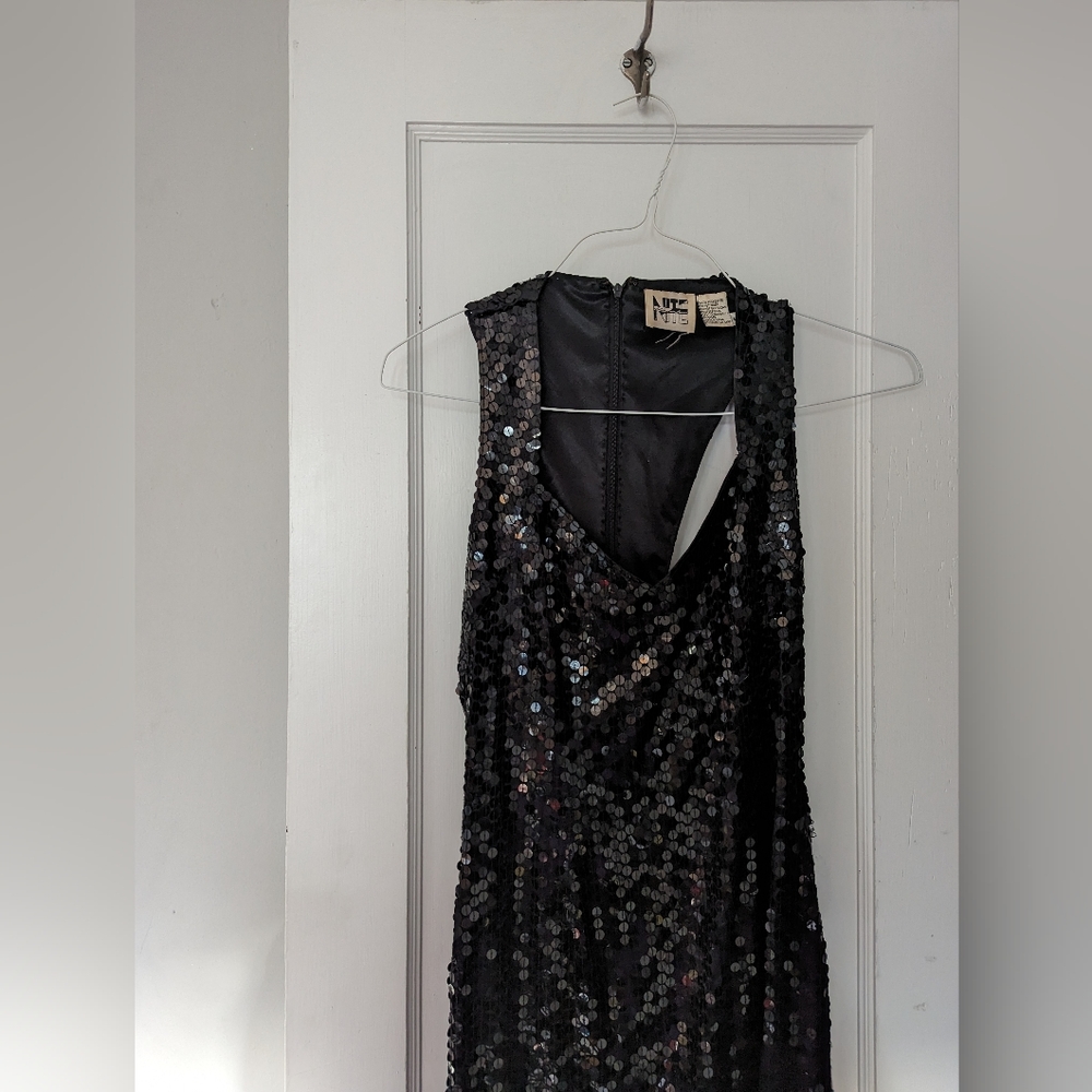 Vintage black sequin racerback tank mini dress with stretch